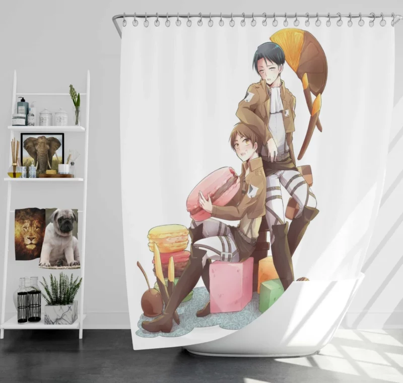 A Titan Bond Levi and Eren Anime Shower Curtain