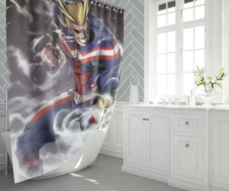 All Might Smiling Heroic Deeds Anime Shower Curtain 1