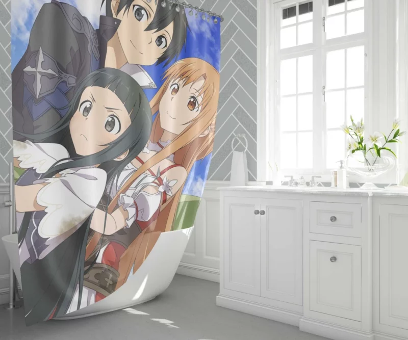 Asuna Yuuki Kirito and Yui Connection Anime Shower Curtain 1