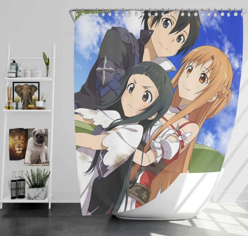 Asuna Yuuki Kirito and Yui Connection Anime Shower Curtain