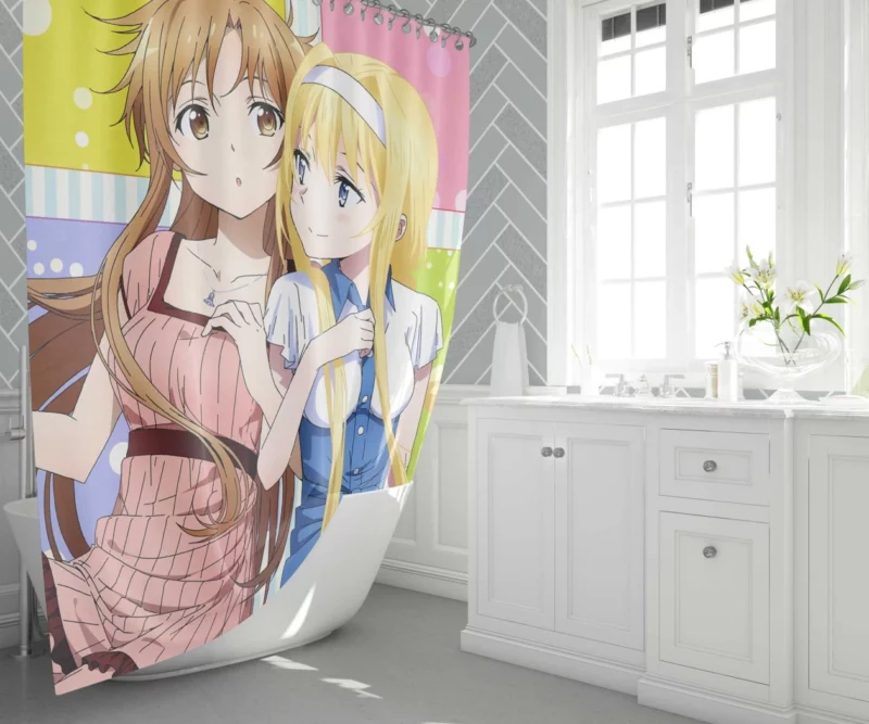 Asuna Yuuki and Alice Zuberg Uniting Forces Anime Shower Curtain 1