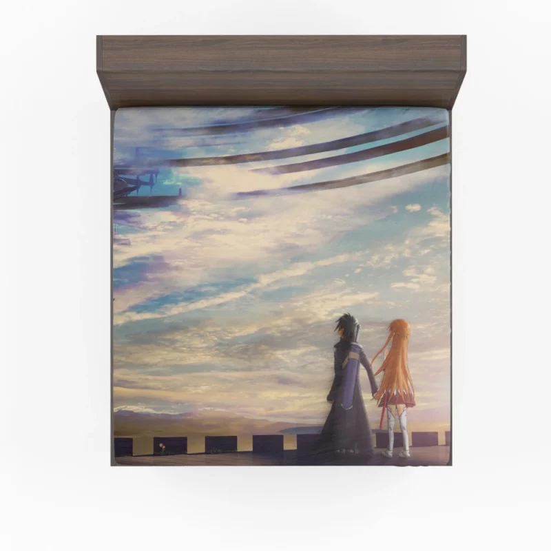 Asuna Yuuki and Kirito Partners in VR Anime Fitted Sheet