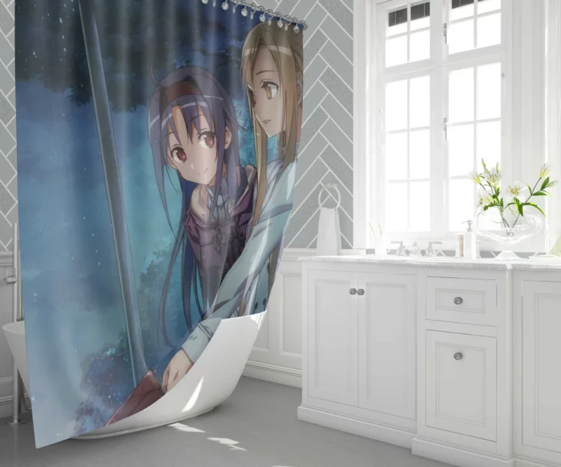 Asuna and Yuuki Friendship Blooms Anime Shower Curtain 1