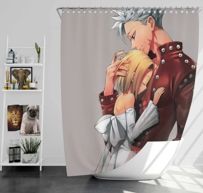 Ban and Elaine Love in The Seven Deadly Sins Anime Shower Curtain