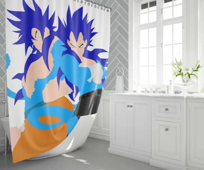 Blue-Haired Warriors Goku and Vegeta Anime Shower Curtain 1