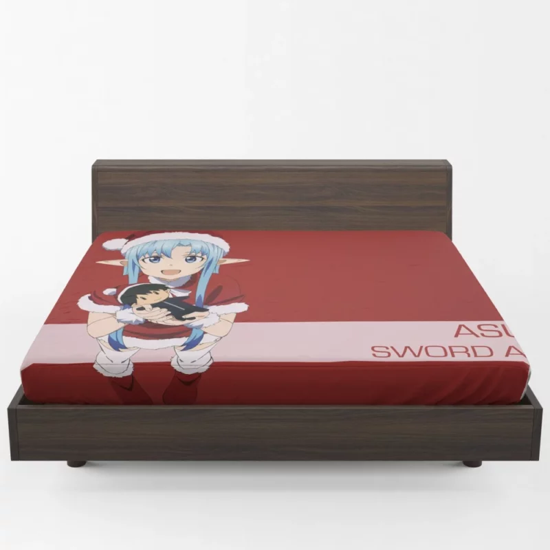 Christmas with Asuna and Kirito Anime Fitted Sheet 1