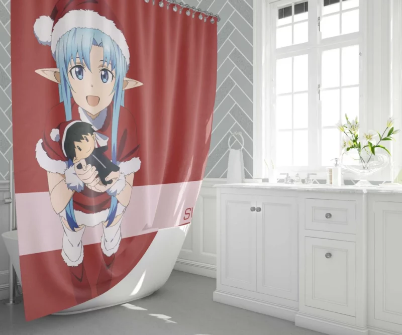 Christmas with Asuna and Kirito Anime Shower Curtain 1