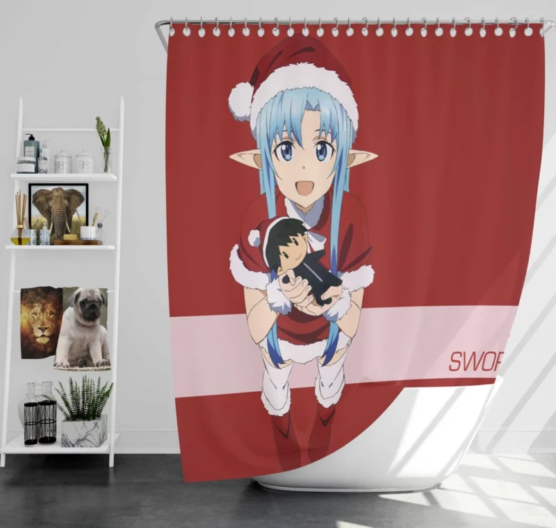 Christmas with Asuna and Kirito Anime Shower Curtain