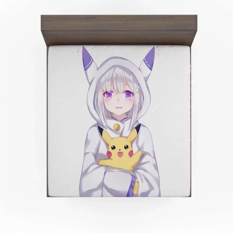 Crossover Charms Emilia and Pikachu Anime Fitted Sheet