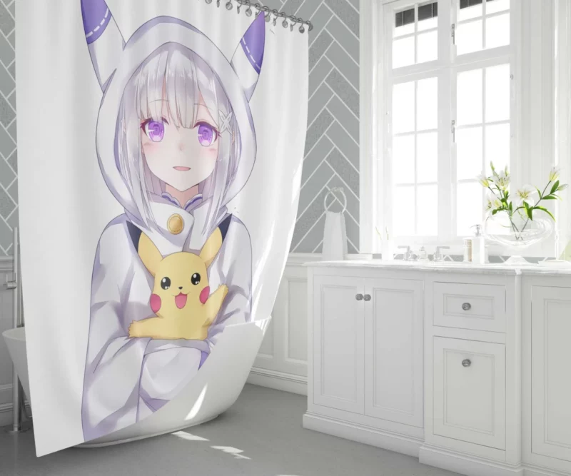 Crossover Charms Emilia and Pikachu Anime Shower Curtain 1