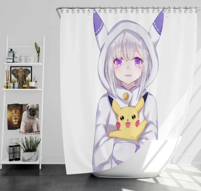 Crossover Charms Emilia and Pikachu Anime Shower Curtain