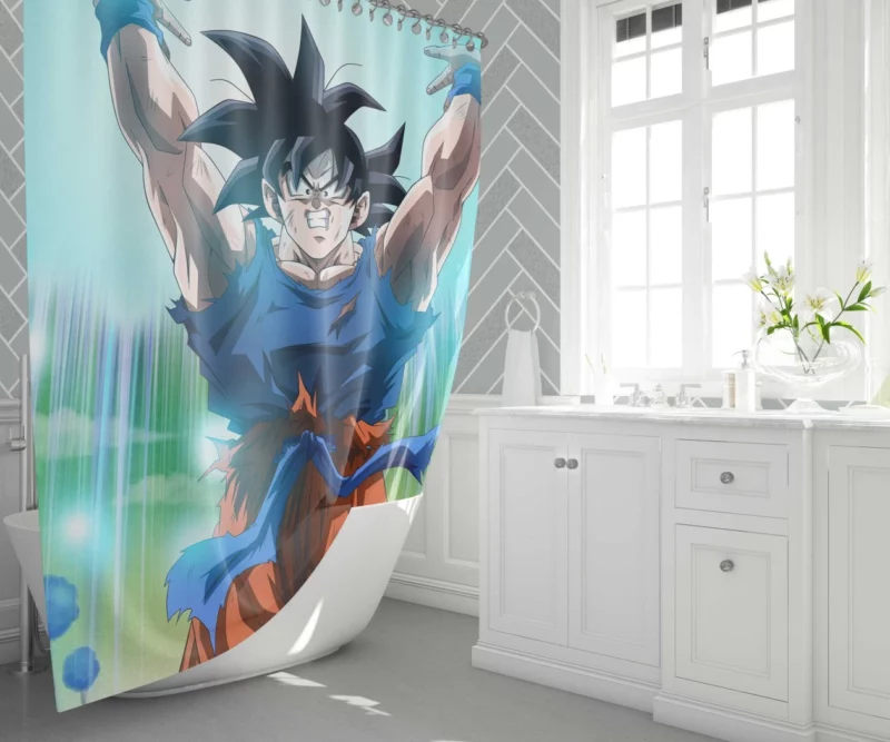 Defying Limits Goku Power Unleashed Anime Shower Curtain 1