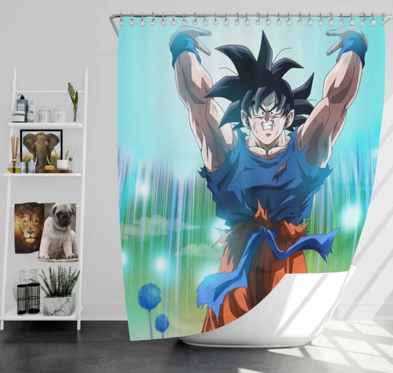 Defying Limits Goku Power Unleashed Anime Shower Curtain