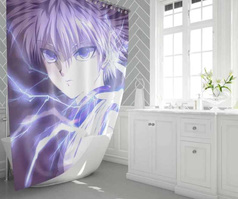 Electrifying Moments Killua Lightning Anime Shower Curtain 1