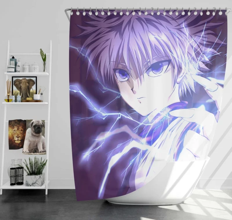 Electrifying Moments Killua Lightning Anime Shower Curtain