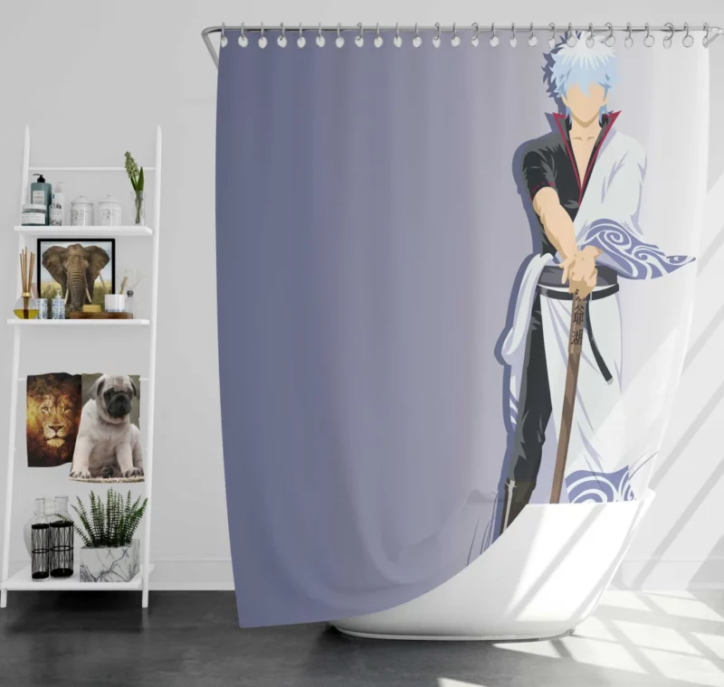 Epic Gintoki Minimalist Vector Anime Shower Curtain