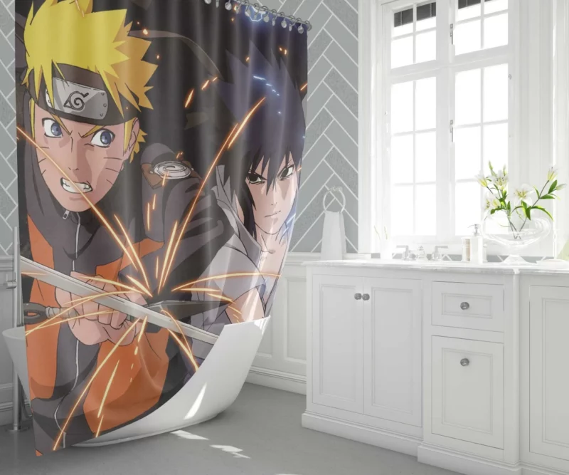 Epic Showdown Naruto vs Sasuke Anime Shower Curtain 1