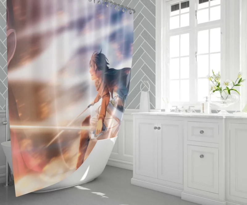 Eren Yeager Colossal Battle Anime Shower Curtain 1