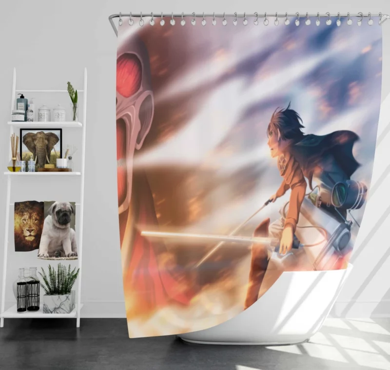 Eren Yeager Colossal Battle Anime Shower Curtain