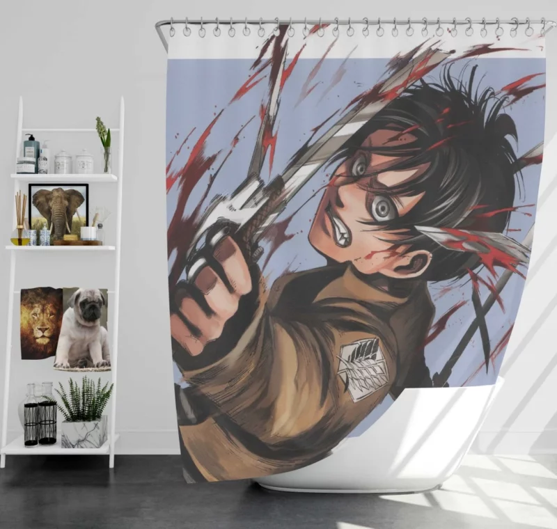 Eren Yeager Deadly Determination Anime Shower Curtain