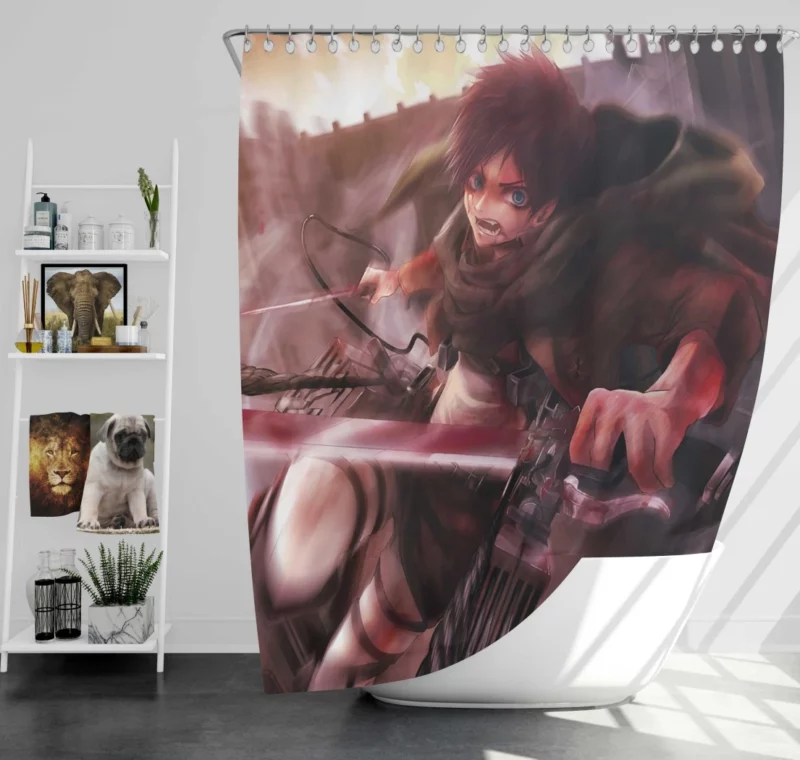 Eren Yeager Humanity Avenger Anime Shower Curtain