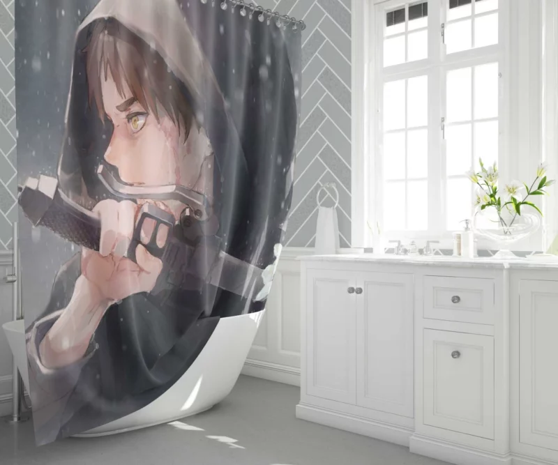 Eren Yeager Snowfall Battle Anime Shower Curtain 1