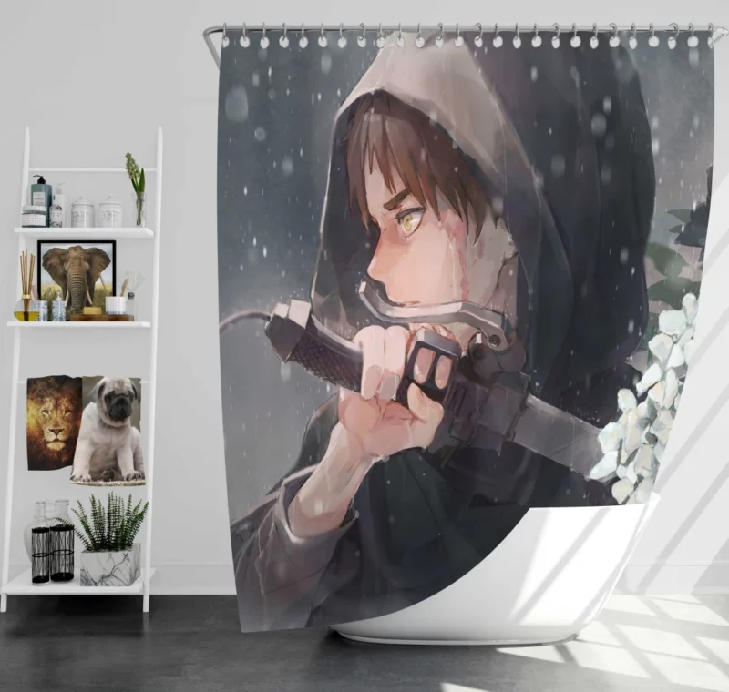 Eren Yeager Snowfall Battle Anime Shower Curtain