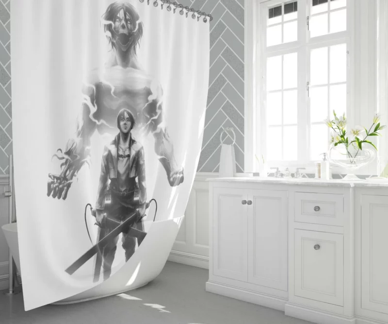 Eren Yeager Strive for Survival Anime Shower Curtain 1