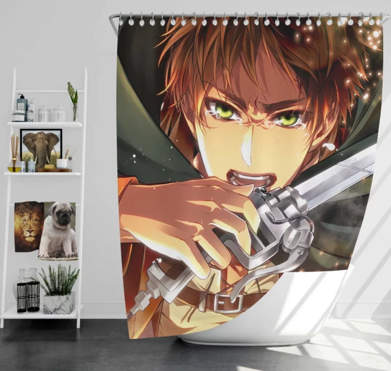 Eren Yeager Struggle Unleashed Anime Shower Curtain