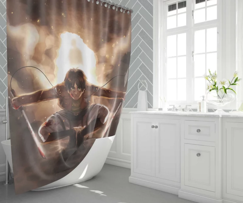 Eren Yeager Titan Rising Anime Shower Curtain 1