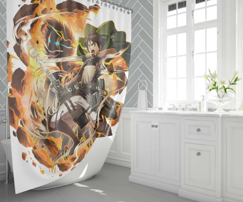 Eren Yeager Titan Unleashed Anime Shower Curtain 1