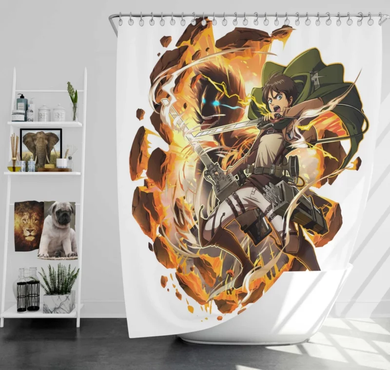 Eren Yeager Titan Unleashed Anime Shower Curtain