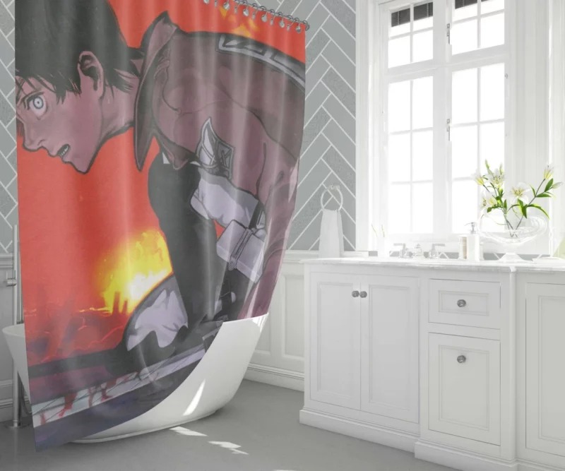 Eren Yeager Unstoppable Resolve Anime Shower Curtain 1