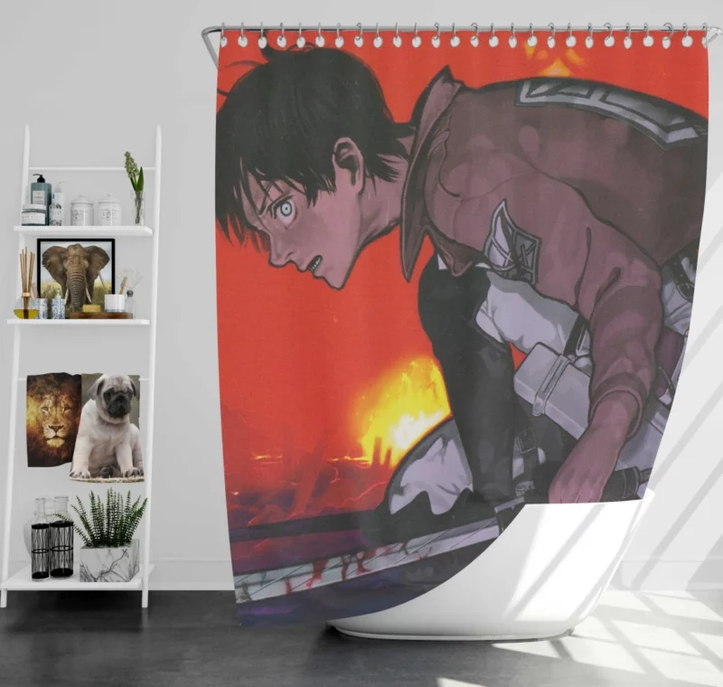 Eren Yeager Unstoppable Resolve Anime Shower Curtain