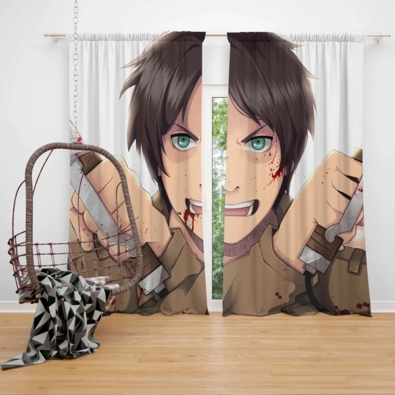 Eren Yeager Unyielding Resolve Anime Curtain