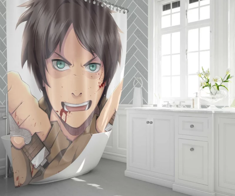 Eren Yeager Unyielding Resolve Anime Shower Curtain 1