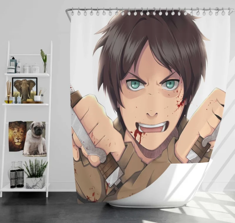 Eren Yeager Unyielding Resolve Anime Shower Curtain