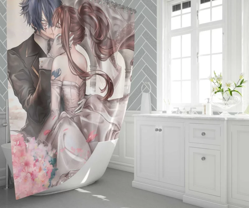 Erza and Jellal Unbreakable Ties Anime Shower Curtain 1