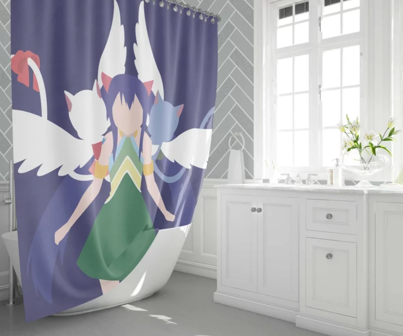 Fairy Tail Trio Wendy Charles and Happy Anime Shower Curtain 1