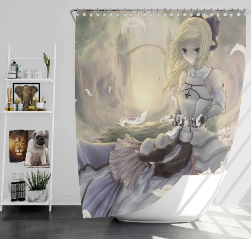 Fate Series Adventure with Saber Lily Anime Shower Curtain