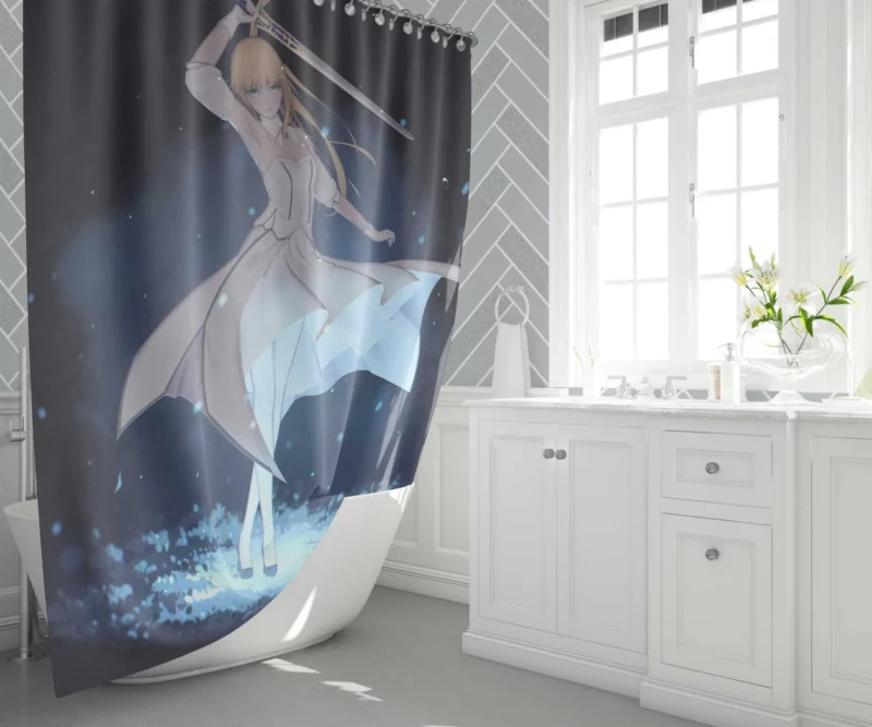 Fate Stay Night Saber Lily Legendary Swordswoman Anime Shower Curtain 1