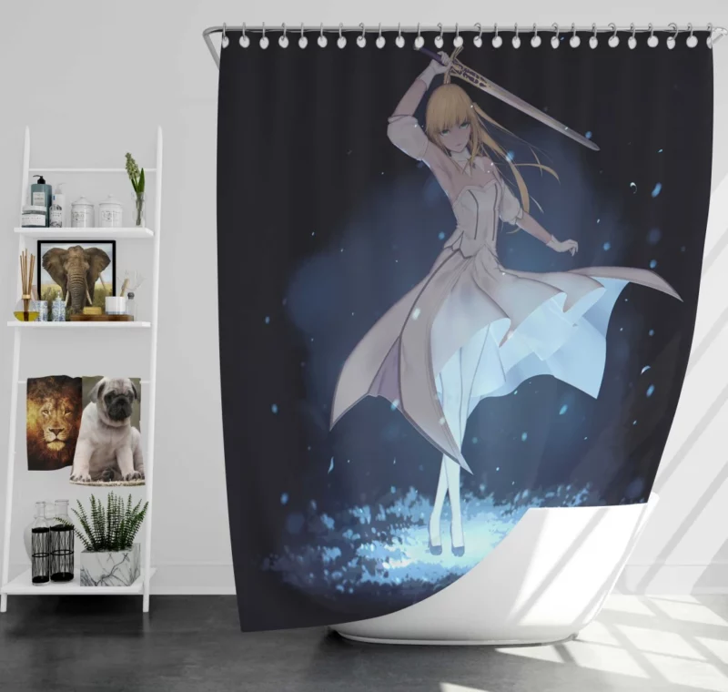 Fate Stay Night Saber Lily Legendary Swordswoman Anime Shower Curtain