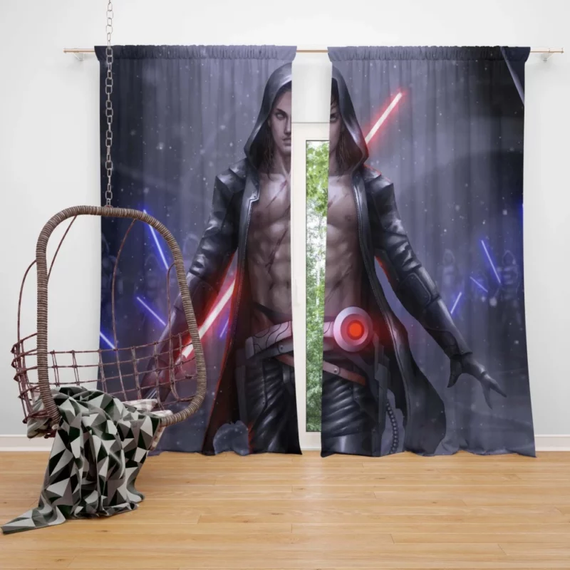 Futuristic Lightsaber Warrior Anime Curtain