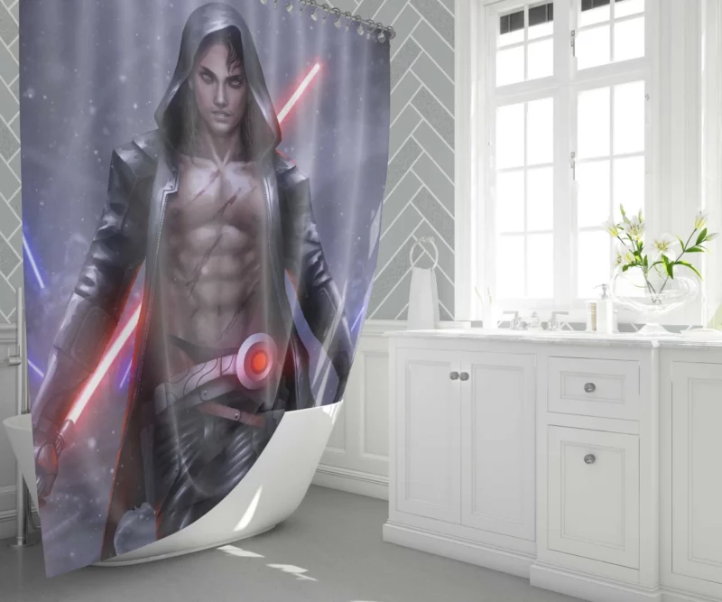 Futuristic Lightsaber Warrior Anime Shower Curtain 1