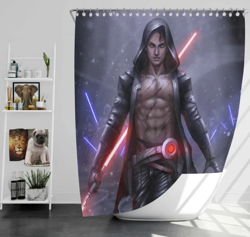 Futuristic Lightsaber Warrior Anime Shower Curtain