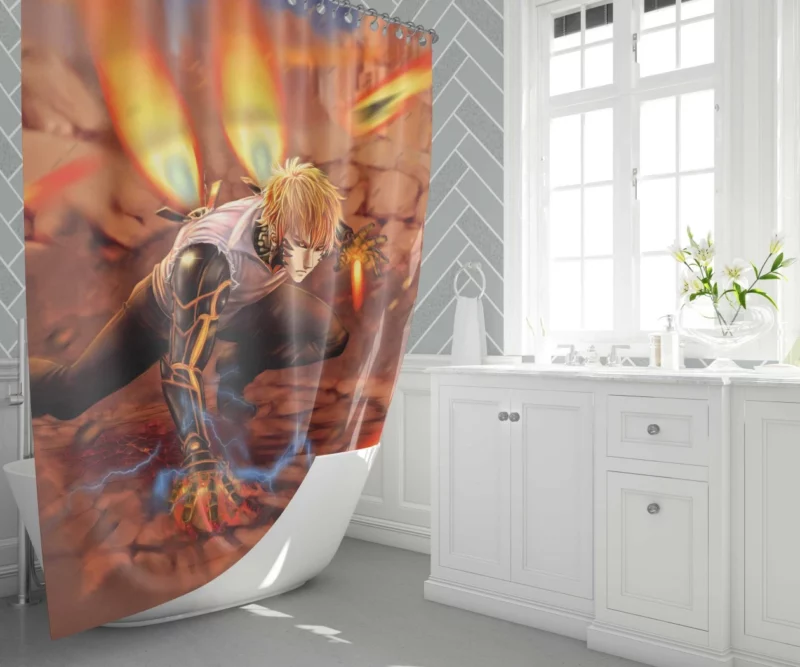 Genos Fiery Arsenal of One-Punch Man Anime Shower Curtain 1