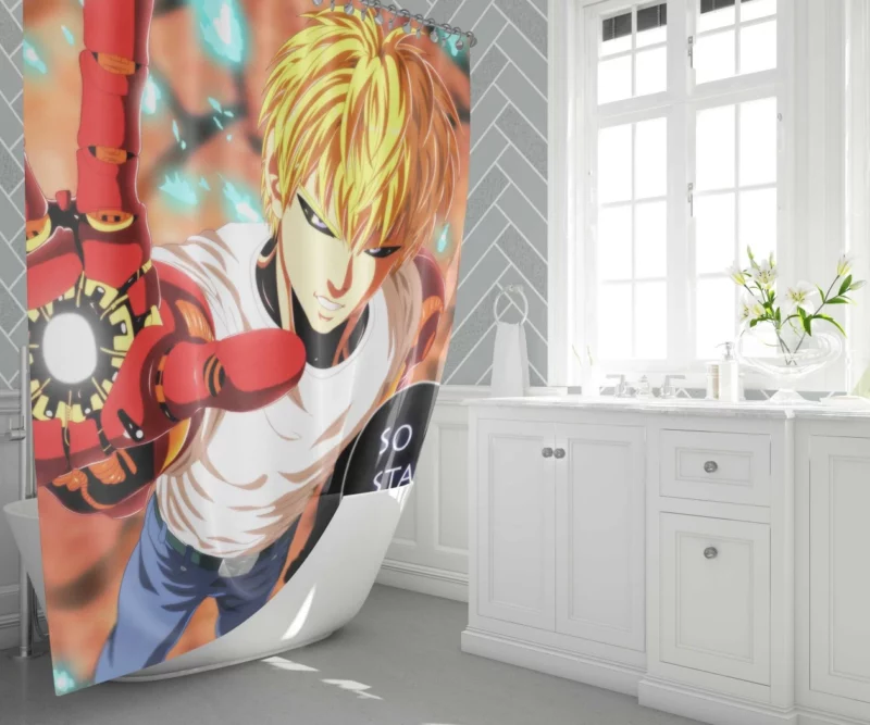 Genos One-Punch Man Fiery Resolve Anime Shower Curtain 1