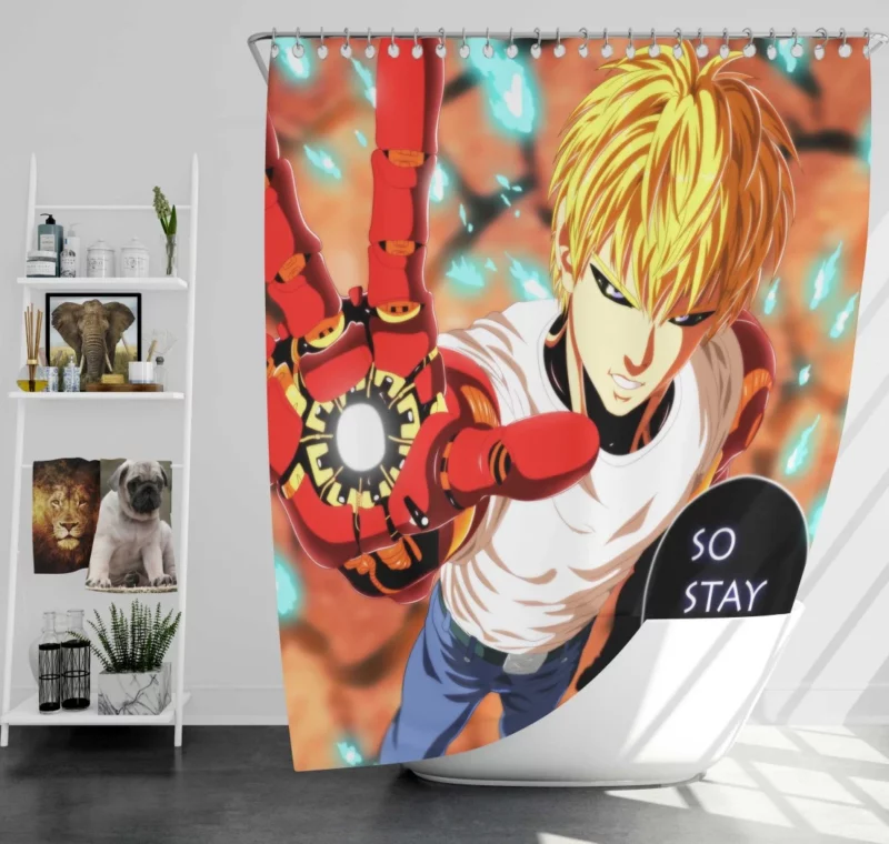 Genos One-Punch Man Fiery Resolve Anime Shower Curtain