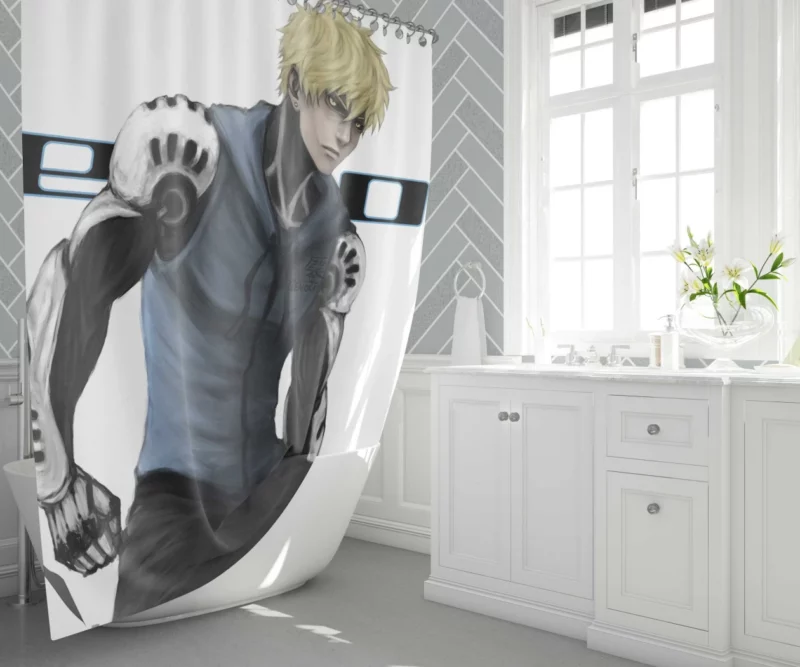 Genos One-Punch Man Resolute Fighter Anime Shower Curtain 1