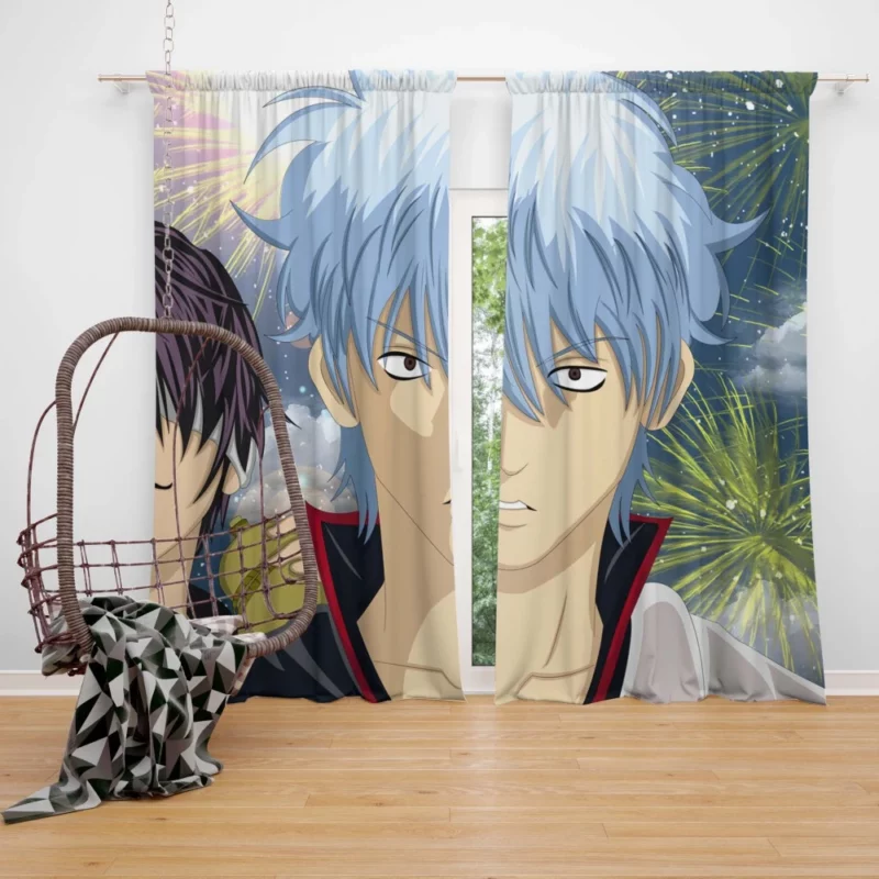 Gintoki Clash with Shinsuke Takasugi Anime Curtain